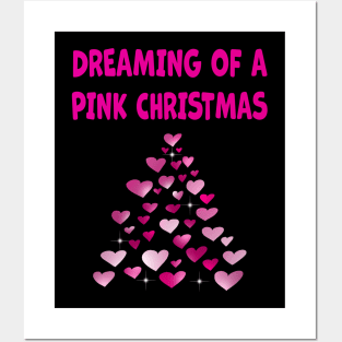 Pink Hearts Christmas tree shape Dreaming of a Pink Christmas Posters and Art